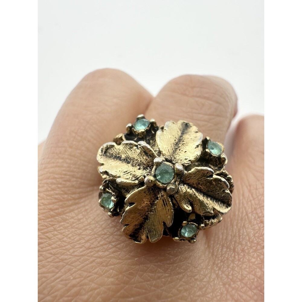 Vintage Gold Tone Rhinestone Cocktail Ring Size 7